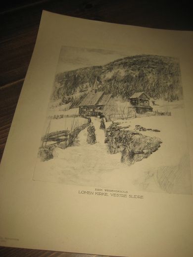 WERNESKIOLD ERIK: LOMEN KIRKE VESTRE SLIDRE Mittet & Co Kunstforlag