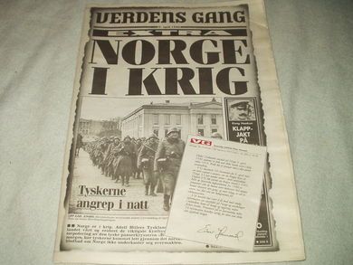 1940 9 april NORGE I KRIG Særtrykk av aviser fra 40 tallet Utgitt av Verdens Gang en gang på 70-80 tallet