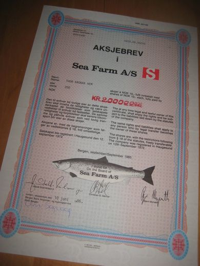 Sea Farm A/S, nr 003460, 1985.