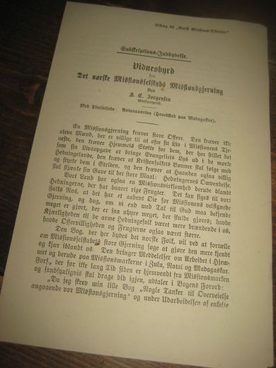 Subskribsions indbydelse. Vidnespyrd fra Det Norske Missionsselskabs Missionsgjerning. 1887.