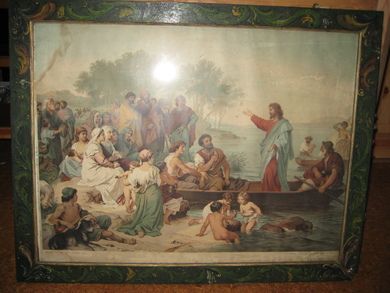 Bilde i glass og rosemala ramme 