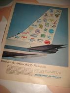 Reklameark fra 1962, ca 22*35 cm stort..BOING JETLINERS.