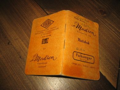 Notisbok med reklame for Falkanger skotøy VIKING SKO fra Madsen Aalesund tlf 2366 50-60 tallet