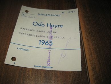 Medlemskort i Oslo Høyre, 1965, 27754