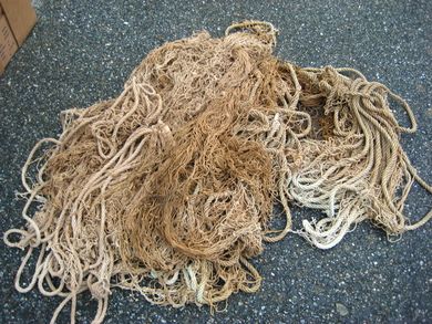 Gammelt bommullsgarn med tauverk tidleg 1900