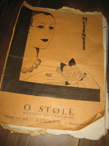 Slitt motehefte fra O. STØLE, Manufakturforretning, Aalesund. 40 tallet.