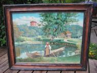 Bilde i glass og ramme motiv fra Bergen Skansen (Karpedammen)