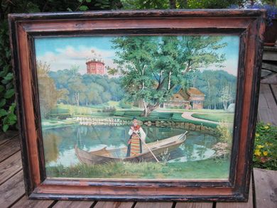 Bilde i glass og ramme motiv fra Bergen Skansen (Karpedammen)