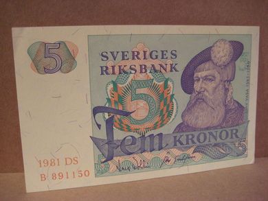1981 DS B 891150 5 KRONOR strøken seddel