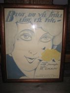 Notehefte (forside?) i glass og ramme BLOT DU VIL SMILE LIDT TIL MIG 40 tallet