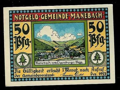 NOTGELD GEMEINDE MANEBACH 1921