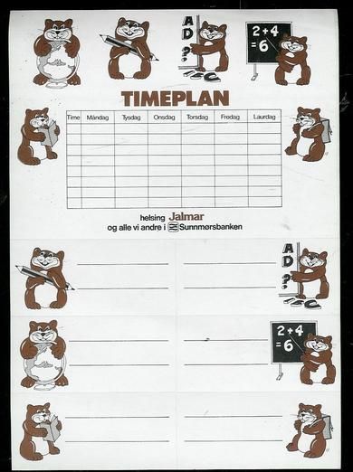 Timeplan fra Sunnmørsbanken 70-80 tallet