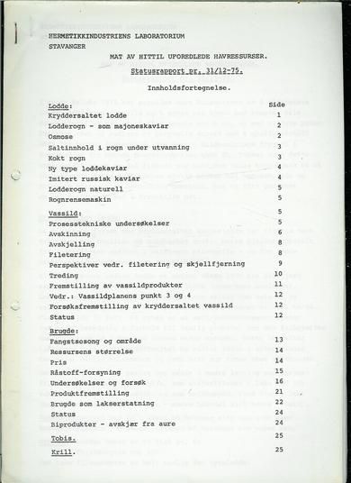 MAT AV HITTIL UFOREDLEDE HAVRESURSER 1975