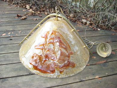 Meget pen taklampe i dekorert glass 70 tallet