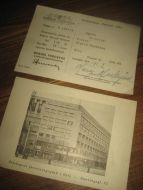 Kvitering på betalt polise i NORSKE FORENDE LIVSFORSIKRINGSSELSKAP med bilde av selskapets forretningsgård på baksida Januar 1951