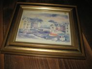 Lite pent bilde i glass og ramme K Krøvel Ca 16*14 cm stort Brosundet Aalesund