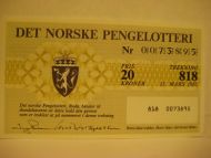1985 trekning 818 DET NORSKE PENGELOTTERI Nr 0073895
