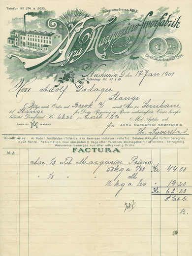 Agra Margarinfabrik Christiania 17 januar 1901