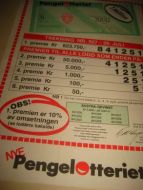 Reklamesak fra PENGELOTTERIET, 80 tallet