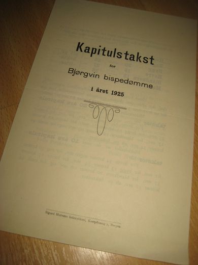 Kapitulstakst for Bjørgvin bispedømme  i aaret 1925.
