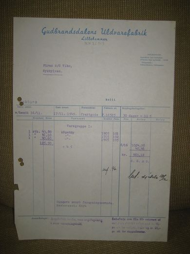 Gudbrandsdalens Uldvarefabrik Lillehammer 17 11 49