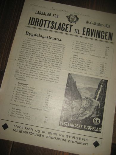 1939 nr 004 LAGSBLAD FOR IDROTTSLAGET ERVINGEN- BERGEN