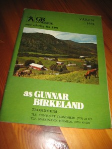 1978,vår, Produktkatalog fra Gunnar Birkeland, Trondheim.