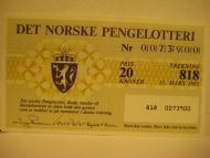 1985 trekning 818 DET NORSKE PENGELOTTERI Nr 0073900