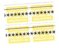 Gule fagforeningsmerker fra Beklednings Arbeider Forbundet 4 blokk