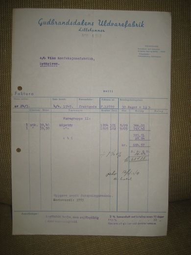 Gudbrandsdalens Uldvarefabrik, Lillehammer, 4.4.49.