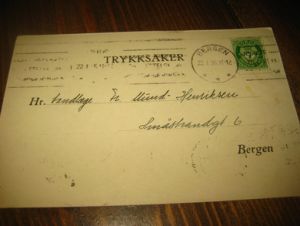 BREV KORT fra BERGENS HISTORISKE FORENING, 21.1. 1935.   Meget pent. 