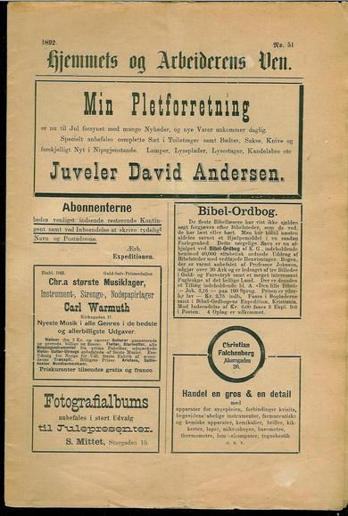 1892 nr 051 Hjemmets og Arbeidernes Ven