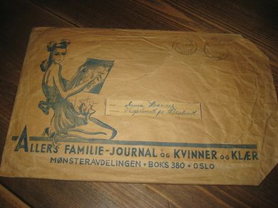 Konvolutt med innhold, fra ALLERS FAMILIE- JOURNAL OG KVINNER OG KLÆR. 13.7.49.