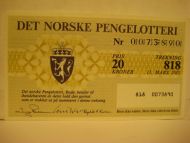 1985 trekning 818 DET NORSKE PENGELOTTERI Nr 0073890