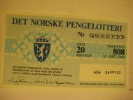1984 trekning 808 DET NORSKE PENGELOTTERI Nr 0899733