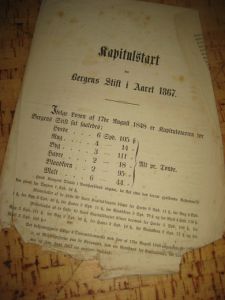 Kapitalstart for Bergens Stift i Aaret 1867.