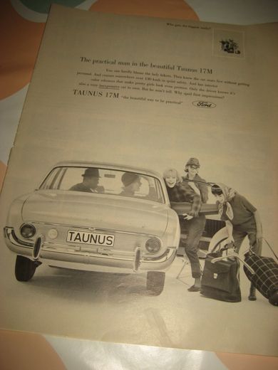 Reklameark fra 1962, ca 22*35 cm stort. TAUNUS 12 M.