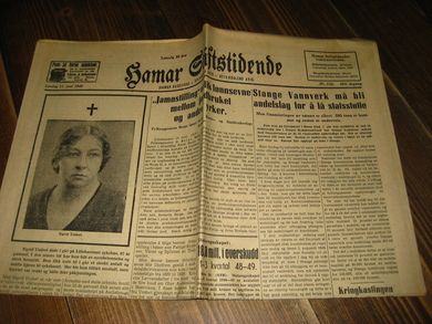 1949 nr 132 Hamar Stiftstidende Sigrid Undset død