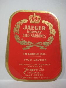 JAEGER SILD SARDINES, fra Jaegers Ltd, Stavanger.