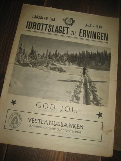 1940 JOL LAGSBLAD FOR IDROTTSLAGET ERVINGEN- BERGEN