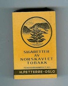 Strøken eske sigaretter fra H. PETTERØE, OSLO