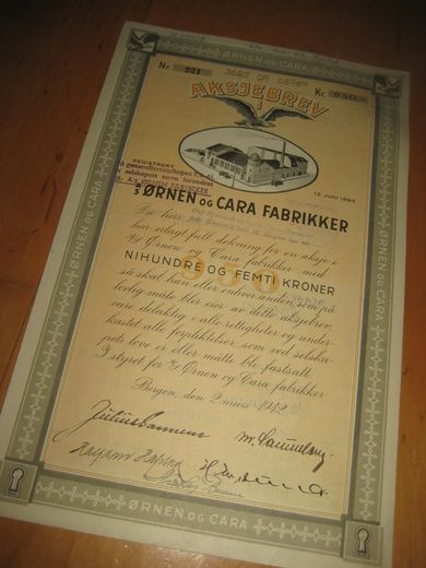 ØRNEN OG CARA FABRIKKER, BERGEN, nr 221, 1942.