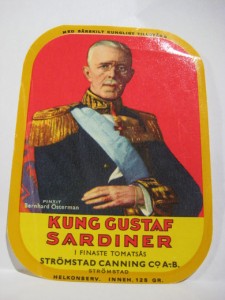 KUNG GUSTAF SARDINER, fra Strømstad Canning Co, Strømstad.