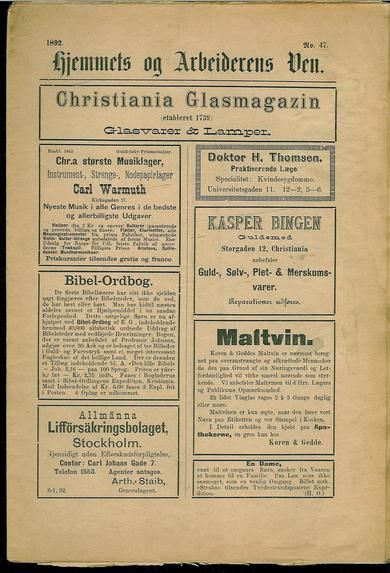 1892 nr 047 Hjemmets og Arbeidernes Ven