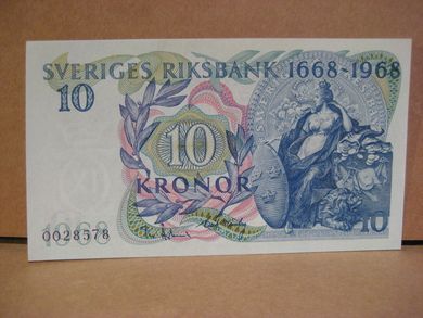1968 10 KRONOR 0028578 strøken seddel