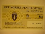 1985 trekning 818 DET NORSKE PENGELOTTERI Nr 0073899