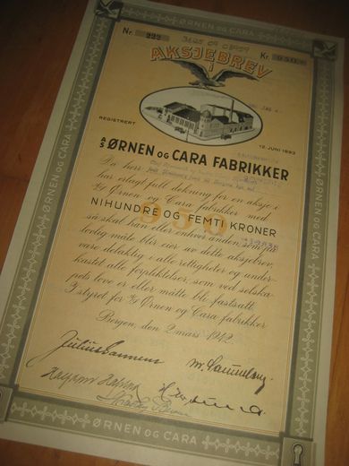 ØRNEN OG CARA FABRIKKER, BERGEN, nr 222, 1942.