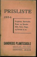 PRISLISTE 1934 fra SANDVEDS PLANTESKOLE, SANDNES, JÆREN.