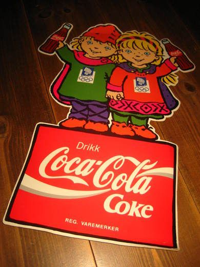 COCA COLA reklame fra OL i Lillehammer 1994 Haakon og Kristine ca 48 cm høg