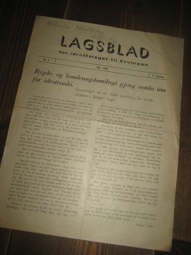 1946 nr 002 LAGSBLAD FOR IDROTTSLAGET ERVINGEN- BERGEN